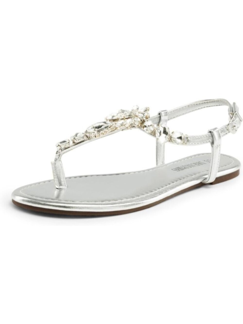 Women's Silver Thong Sparkle Rhinestone Ankle Strap Comfortable Flat Sandals